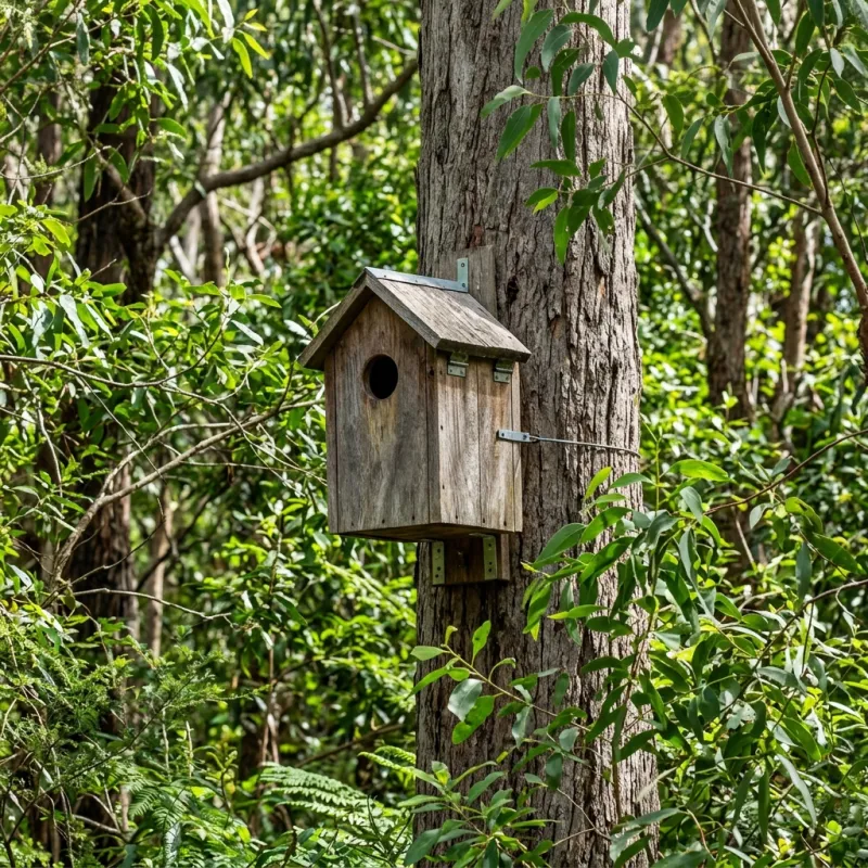Animal nesting box installed as a humane alternative to a Yuroke roof cavity