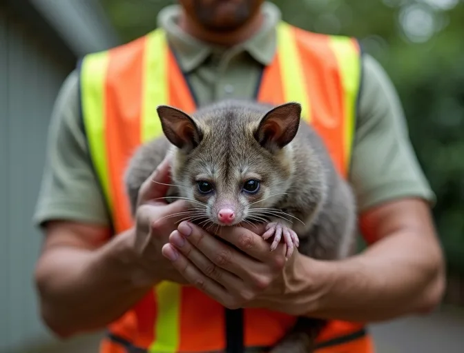 Animal handler safely recovering a deceased possum in Yuroke